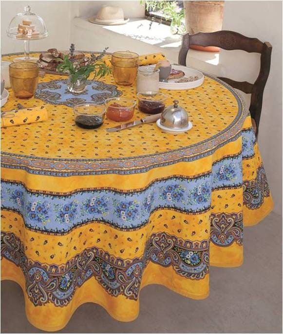 Round 90" coated or cotton France Provence tablecloth yellow & blue tradition