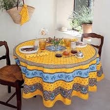 Round 90" coated or cotton France Provence tablecloth yellow & blue tradition