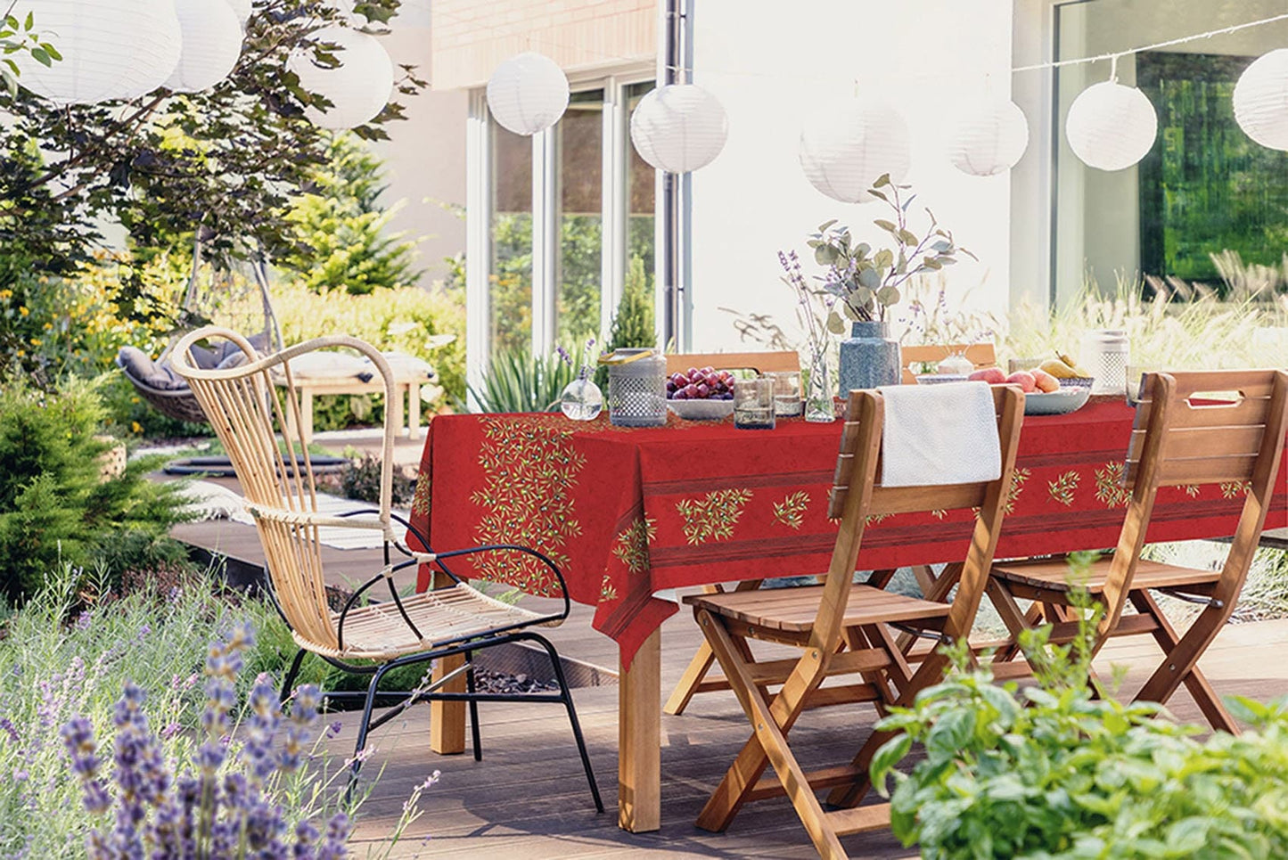 Rectangular 47", 78", 98" or 118" Tablecloth - Clos des Oliviers Red