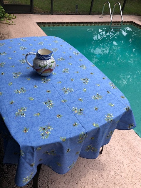 Oval 78", 98" coated or cotton France Provence tablecloth cotton blue