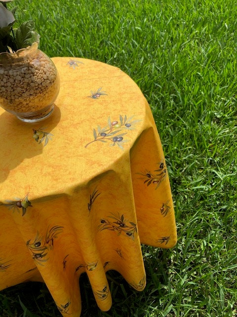 round 61" Provence French tablecloth coated or cotton coated yellow