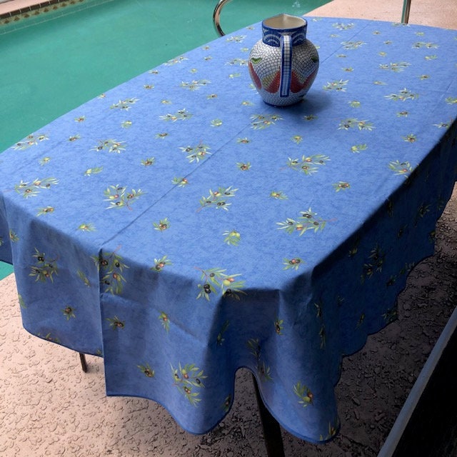 Oval 78", 98" coated or cotton France Provence tablecloth cotton blue