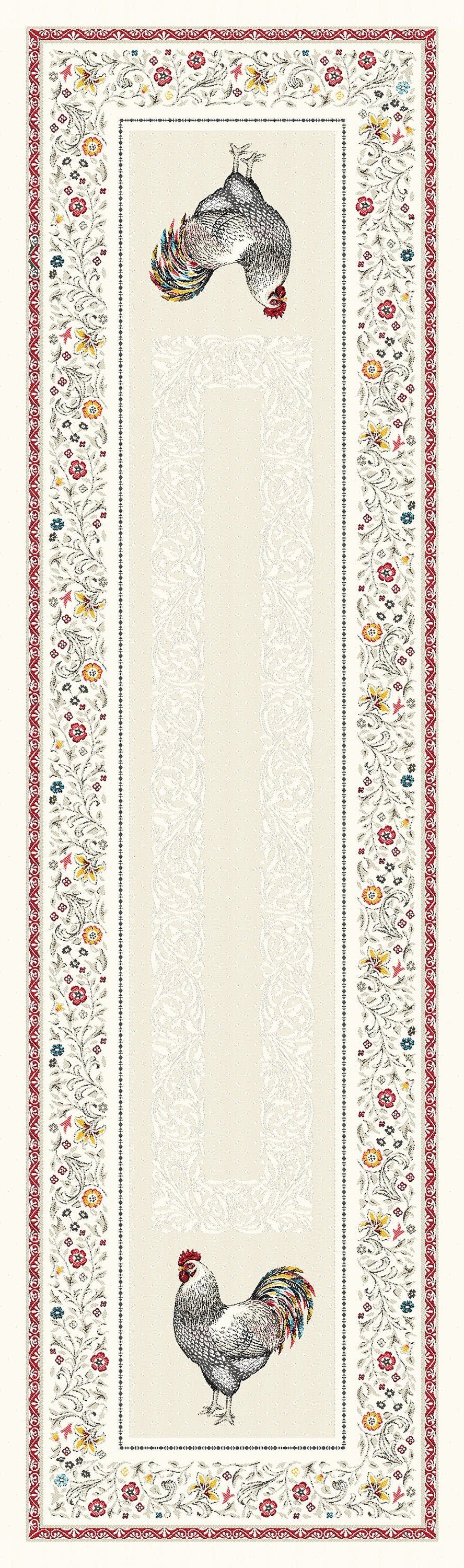 Rooster France Provence decorative table runner Jacquard woven tapestry "Lafayette"