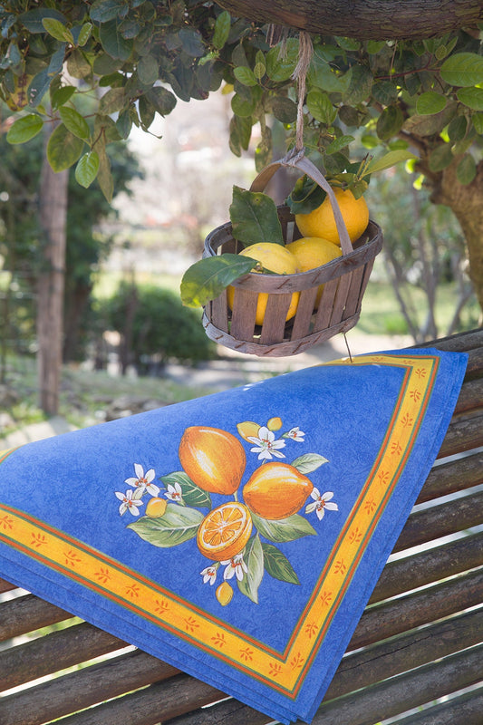 Set of Provence France Napkins blue with lemon cotton "Lemon Blue"