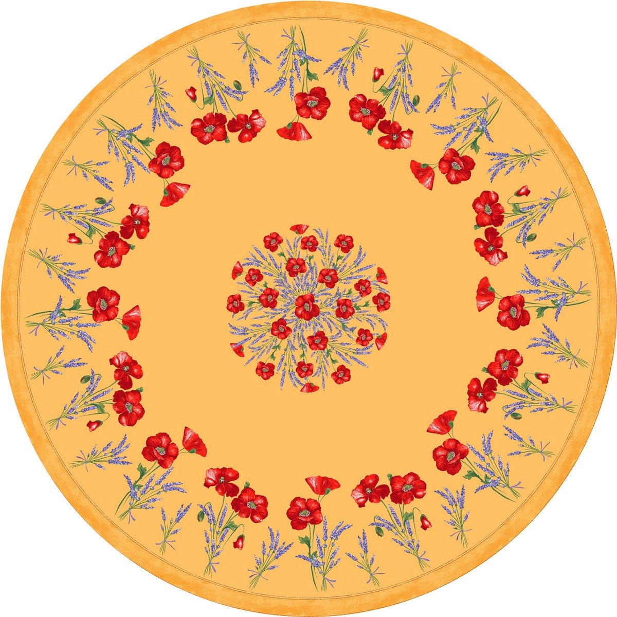 Round 90"coated or cotton Provence tablecloth yellow poppy pattern