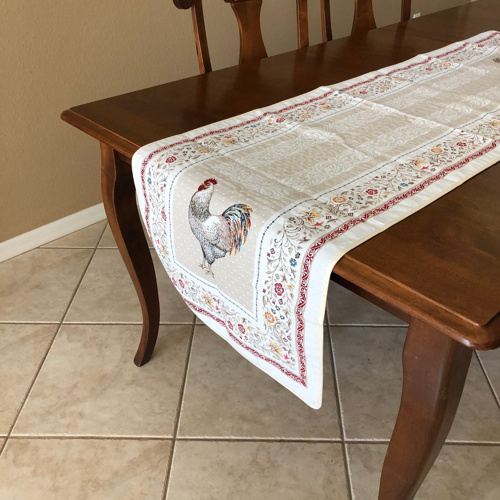 Rooster France Provence decorative table runner Jacquard woven tapestry "Lafayette"