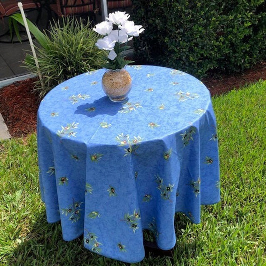 Round 61" coated or cotton France Provence tablecloth blue