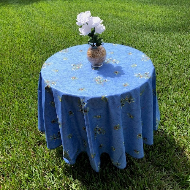 Round 61" coated or cotton France Provence tablecloth blue