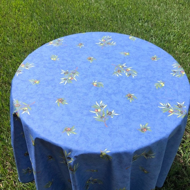 Round 61" coated or cotton France Provence tablecloth blue