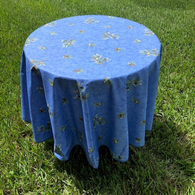 Round 61" coated or cotton France Provence tablecloth blue