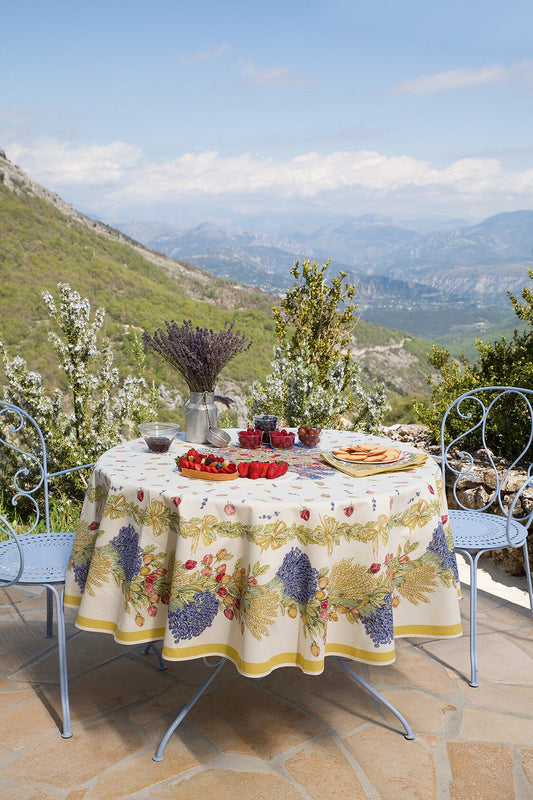 Round 70'' coated or cotton France Provence tablecloth Rose Lavender