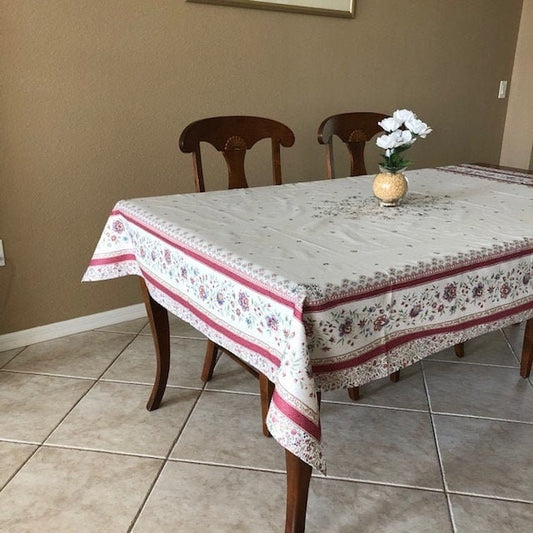 Rectangular 78" cotton Provence tablecloth France Beaucaire off-white red