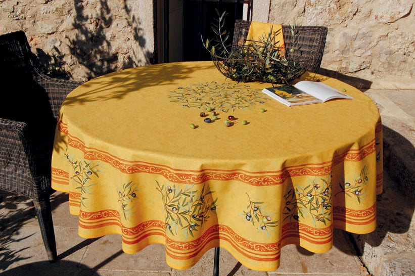 Round 70'' coated or cotton Provence tablecloth yellow and red