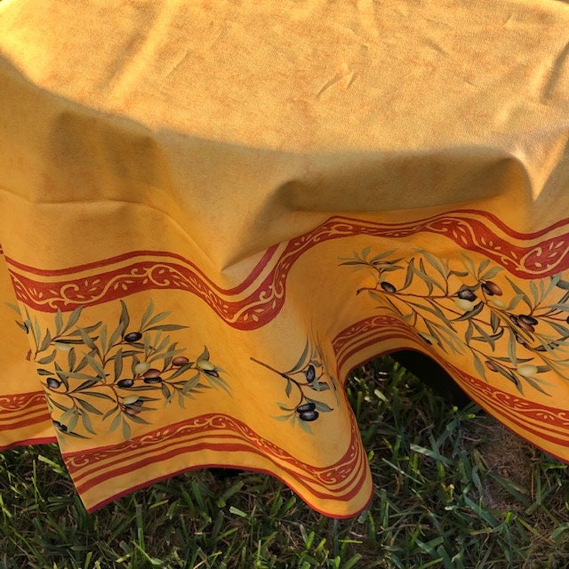 Round 70'' coated or cotton Provence tablecloth yellow and red