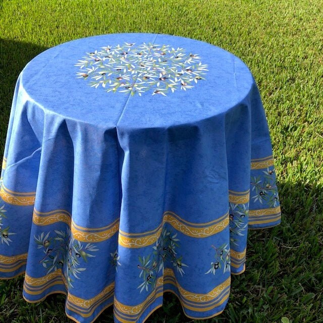 Round 70" coated or cotton French Provence tablecloth blue