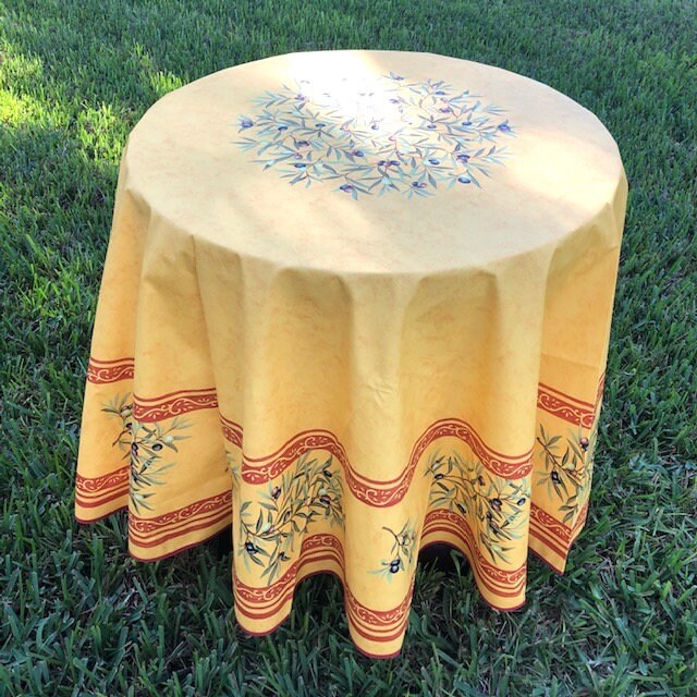 Round 70'' coated or cotton Provence tablecloth yellow and red