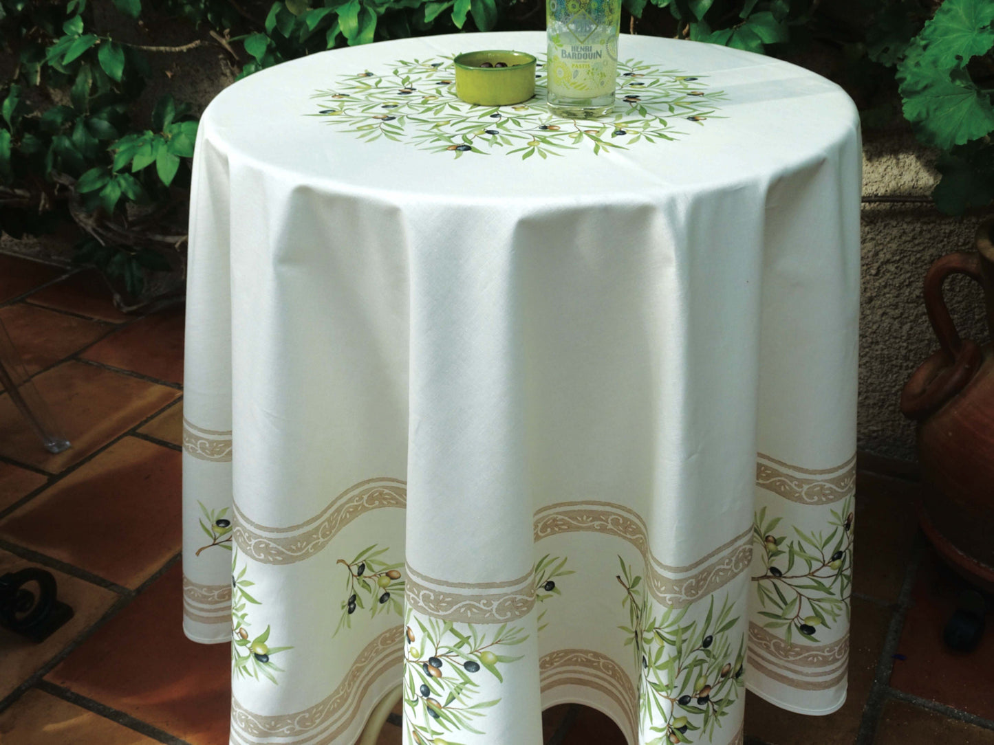 Round 70" Cotton or Coated Tablecloth "Clos des Oliviers" Made in France Provence Off-white