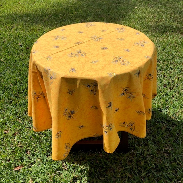 round 61" Provence French tablecloth coated or cotton coated yellow