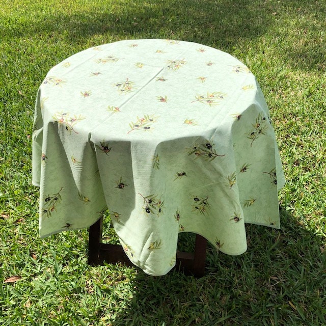 Round 61" coated or cotton French Provence tablecloth Green