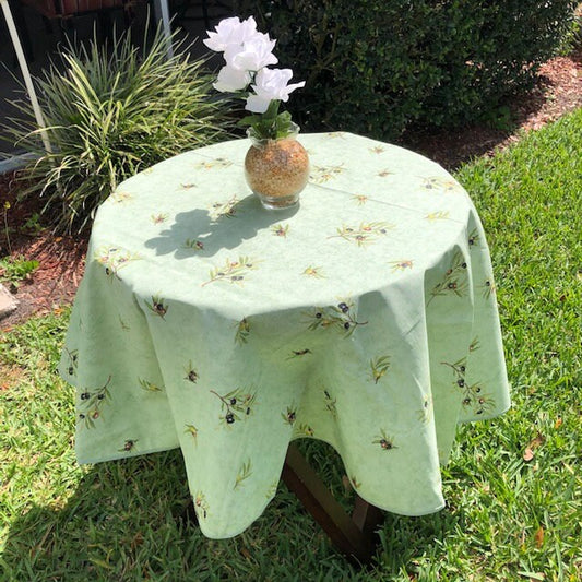 Round 61" coated or cotton French Provence tablecloth Green
