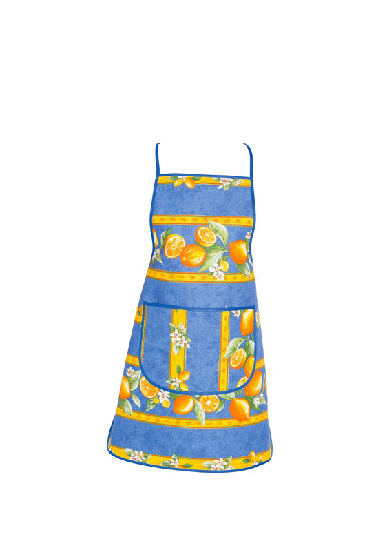 Provence kitchen Apron cotton "Blue Lemon" with pocket from France