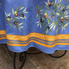 Round 70" coated or cotton French Provence tablecloth blue