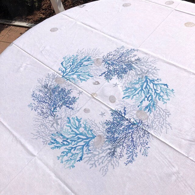 Round 90" coated or cotton France Provence tablecloth Lagon pattern