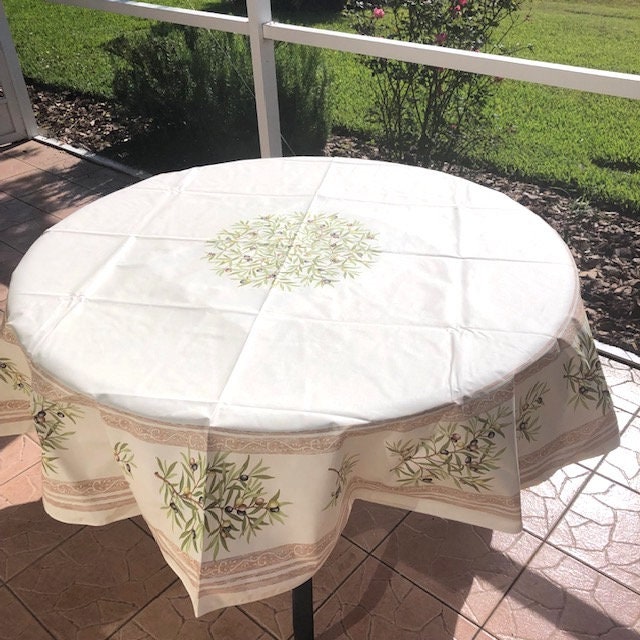 Round 70" Cotton or Coated Tablecloth "Clos des Oliviers" Made in France Provence Off-white