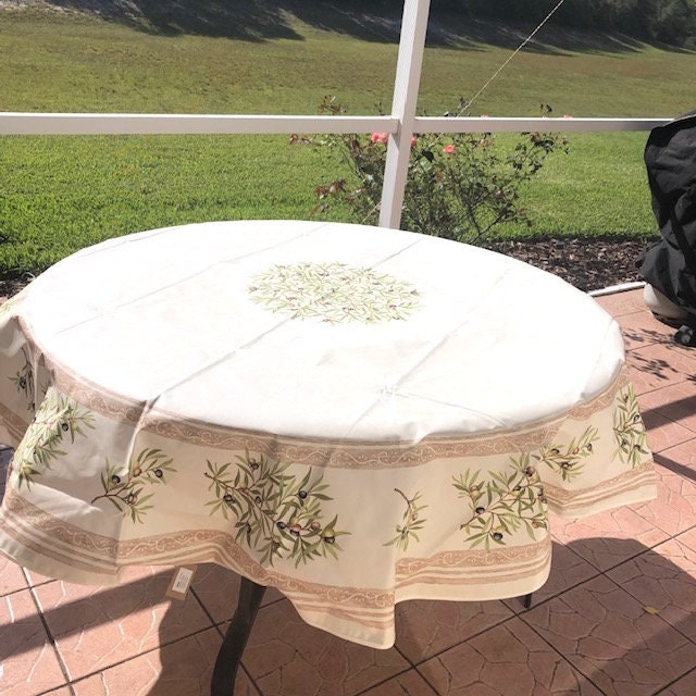 Round 70" Cotton or Coated Tablecloth "Clos des Oliviers" Made in France Provence Off-white