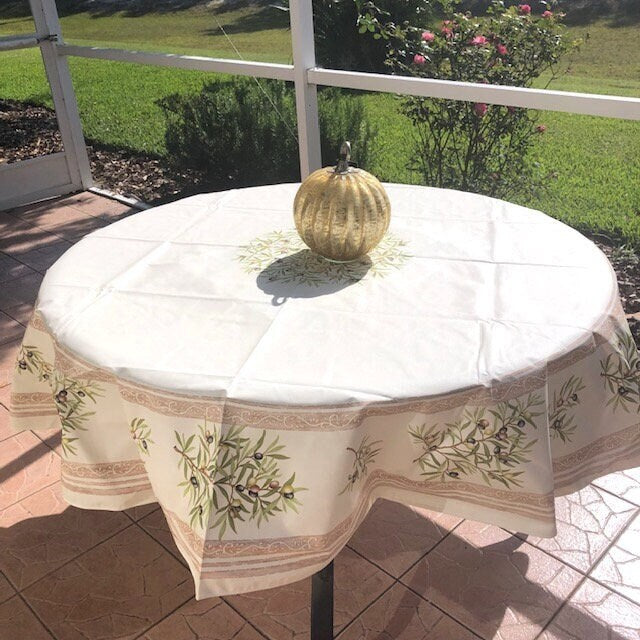 Round 70" Cotton or Coated Tablecloth "Clos des Oliviers" Made in France Provence Off-white