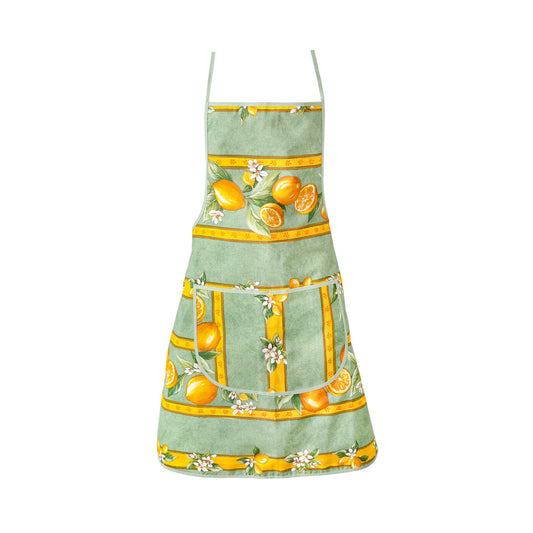 Provence kitchen Apron cotton "Green Lemon" with pocket from France
