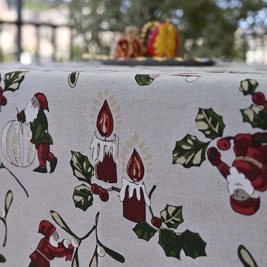 Rectangular 78", 98", 118" cotton Provence France tablecloth for Christmas with Elf pattern