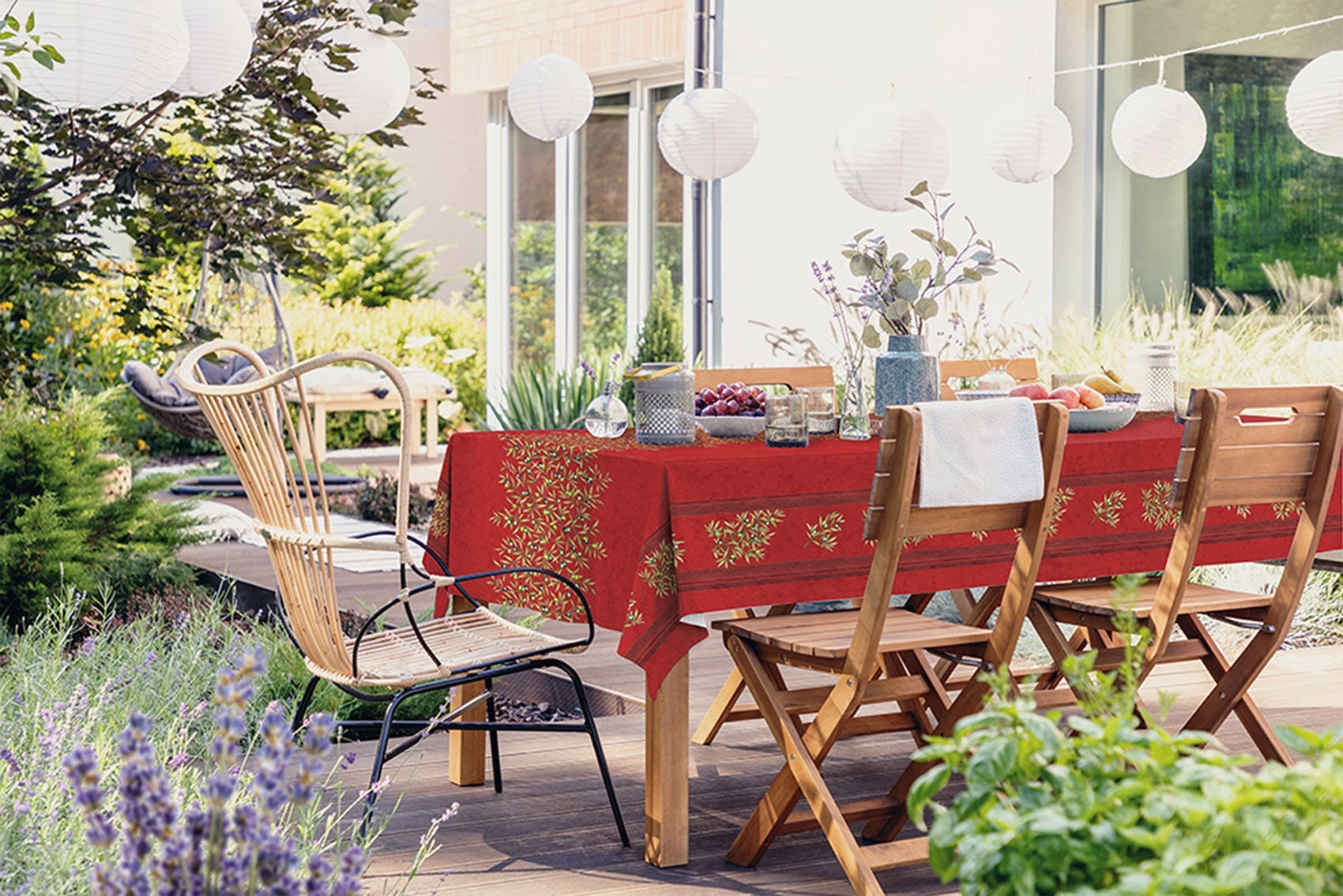 Rectangular 47", 78", 98", 118" coated cotton Provence France tablecloth red