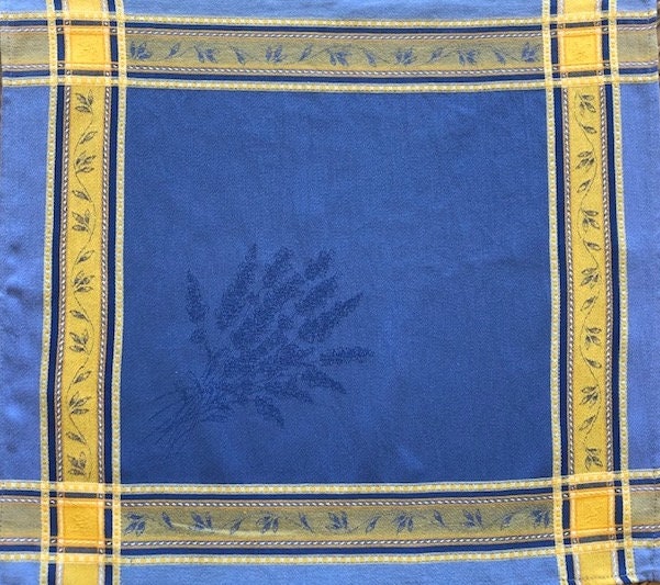 Set of Provence France Napkins "Senanque" jacquard woven blue yellow lavender pattern