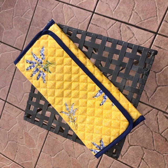 Set of 2 napkin bags quilted cotton with napkin inside from Provence yellow color dark blue edge