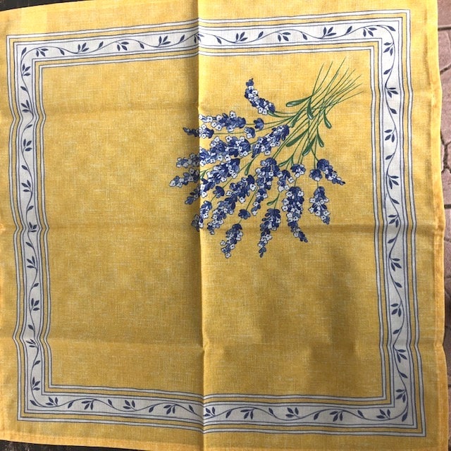 Set of 2 napkin bags quilted cotton with napkin inside from Provence yellow color dark blue edge