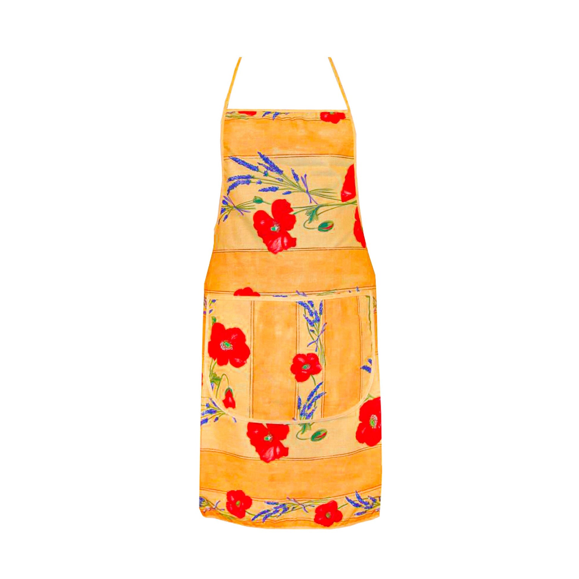 Provence kitchen Apron cotton Poppy lavender yellow with pocket Made in France