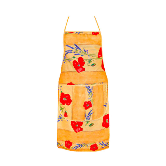 Provence kitchen Apron cotton Poppy lavender yellow with pocket Made in France