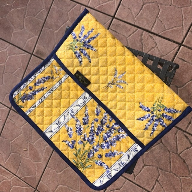 Set of 2 napkin bags quilted cotton with napkin inside from Provence yellow color dark blue edge