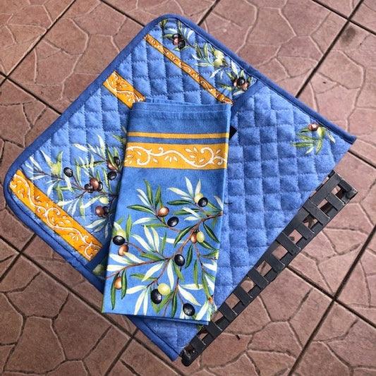 Set of 2 pockets with napkin inside from Provence blue color and yellow strips