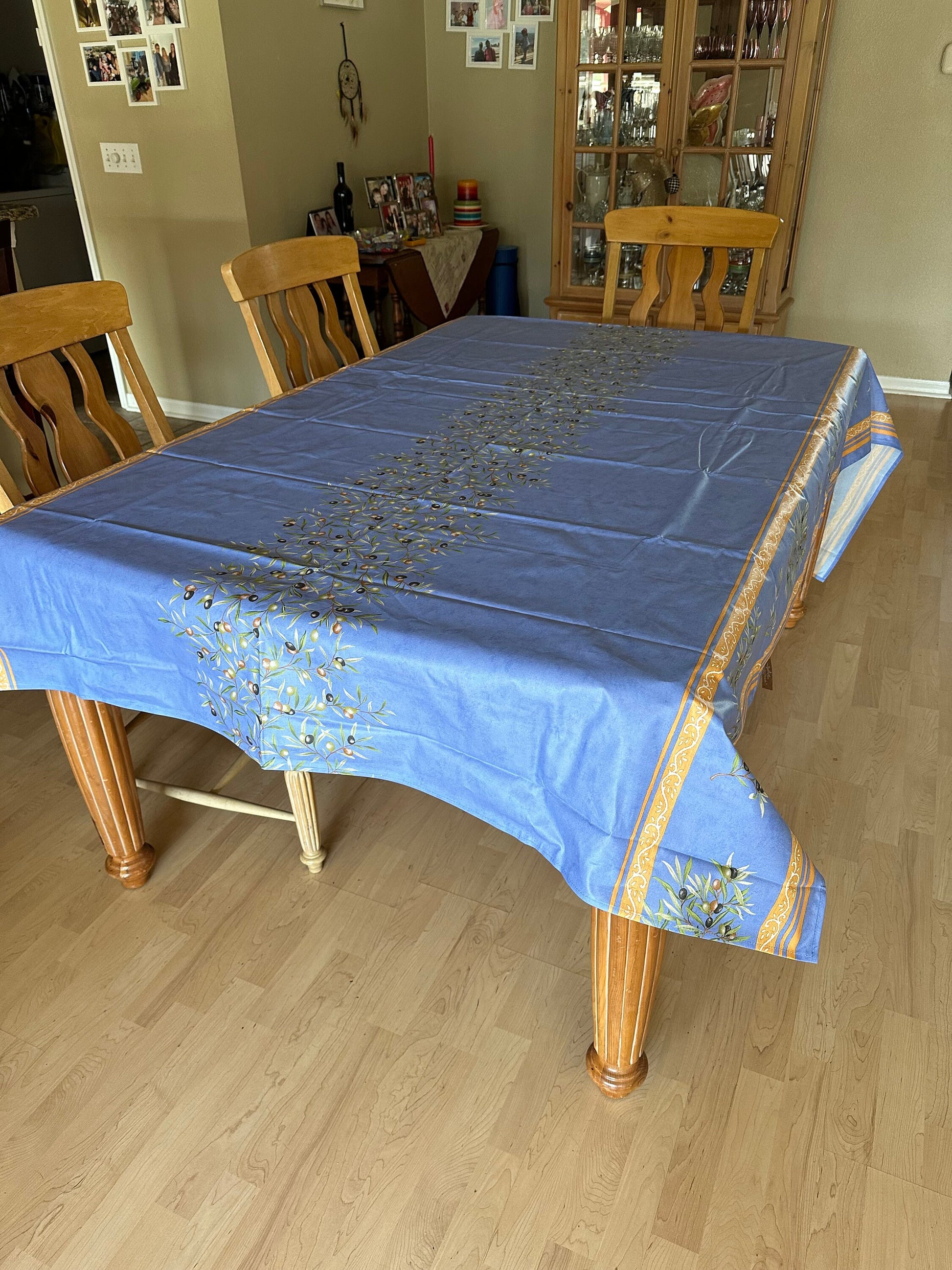 Rectangular 47, 78", 98", 118", 137" coated or cotton France Provence tablecloth "Clos des Oliviers" blue double border