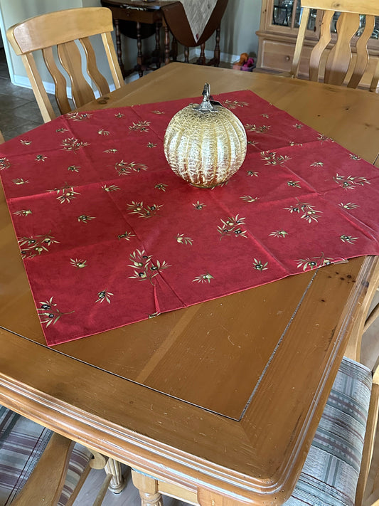 Square 40" Provence tablecloth cotton red olive pattern from France