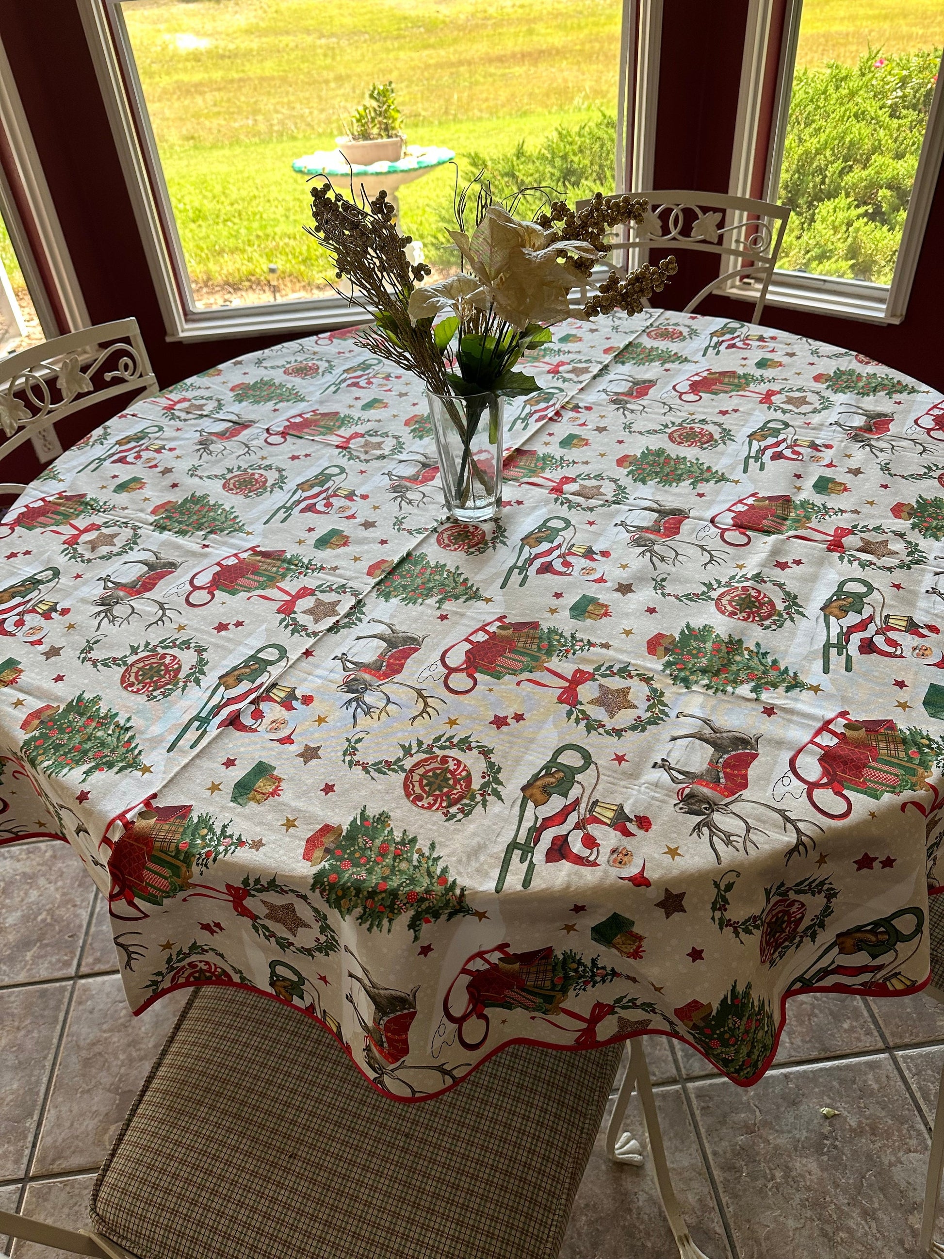 Round 61" cotton French Provence tablecloth Christmas pattern