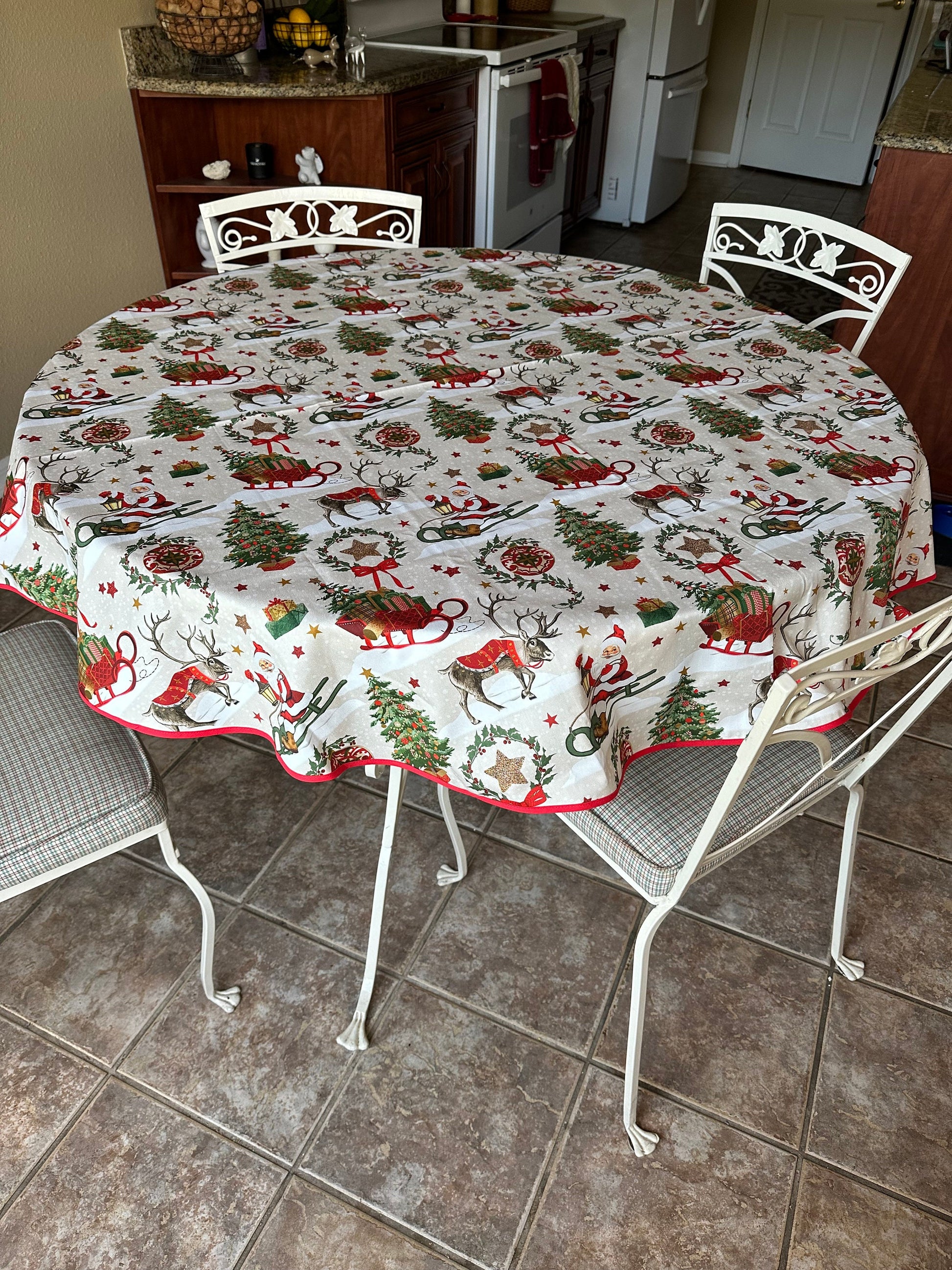 Round 61" cotton French Provence tablecloth Christmas pattern