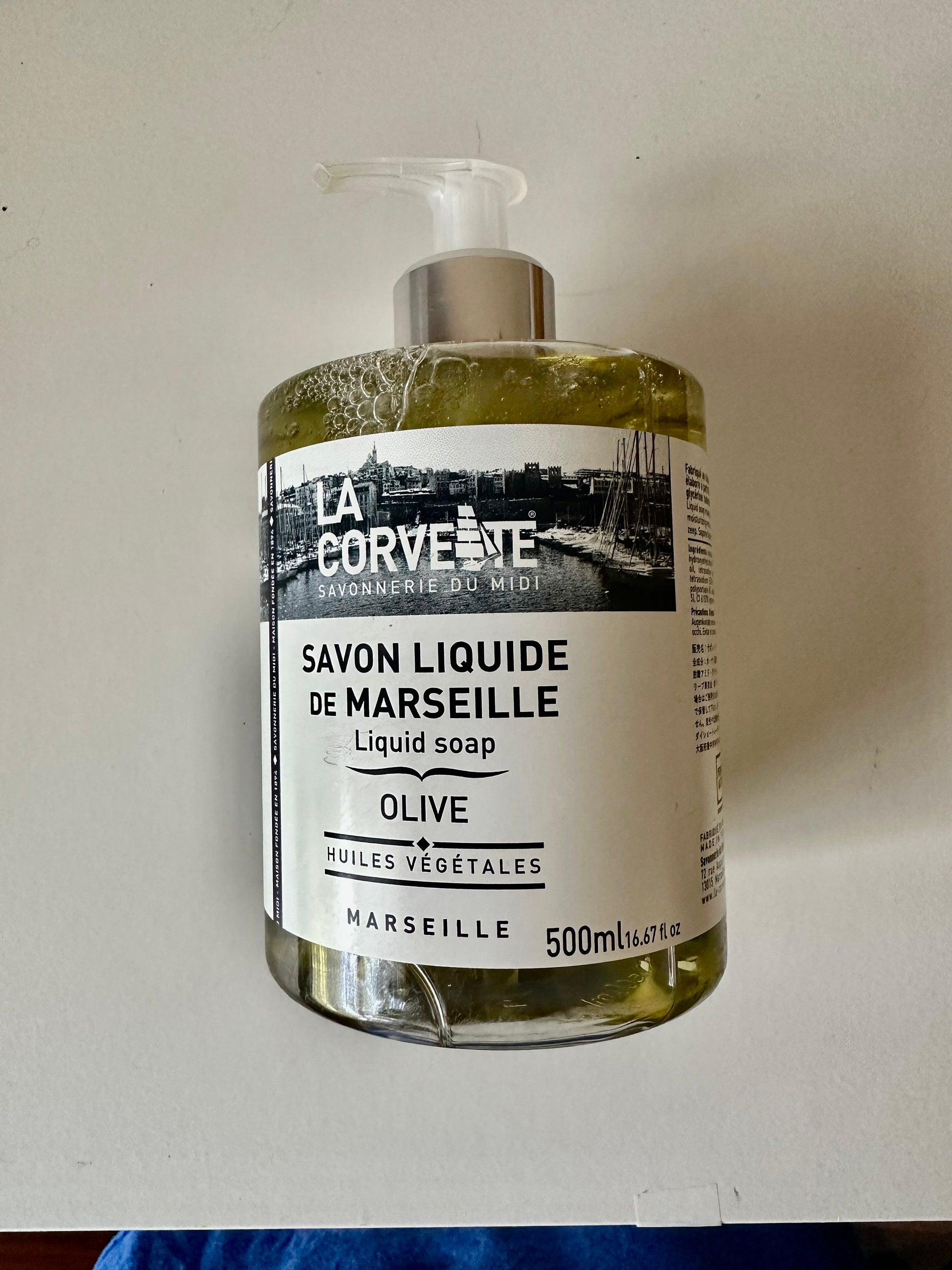 Liquid soap of Marseille Lavender, Olive or Verbena scents with pump