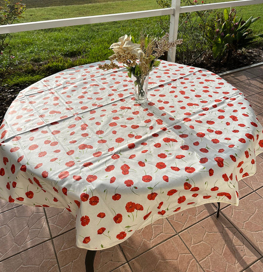 Round 61" Tablecloth coated cotton French Provence poppies pattern inside or outside