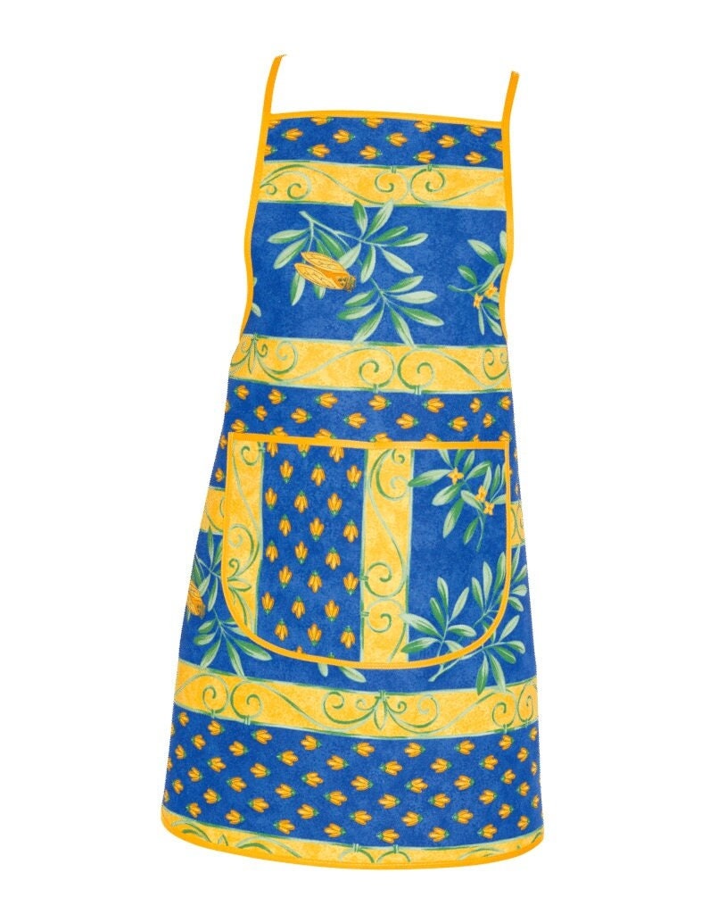 Provence kitchen Apron cotton "Blue Cigale" with pocket from France