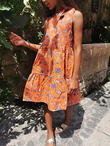 Colorful French Sundress Cotton Girls Made in France Kid Size Flower Festival Blue Orange Red