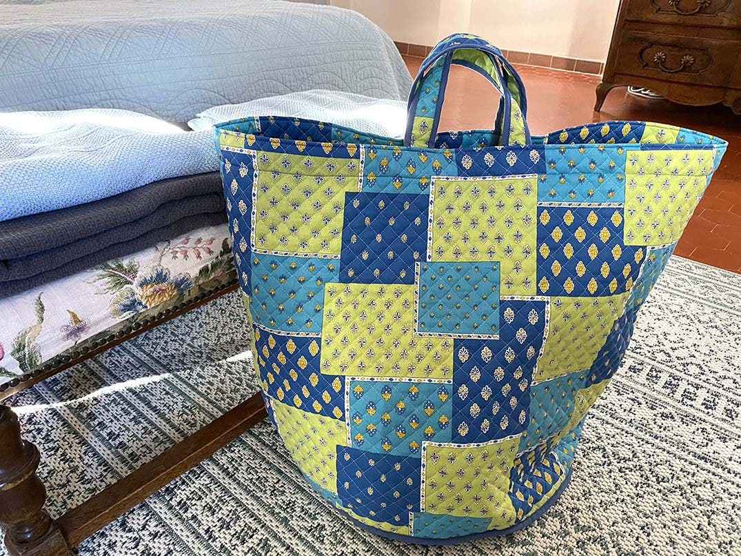 French Handmade Tote Bag Stylish Beach Bag Made in France Quilted Blue Green Pink Orange Blue White Red