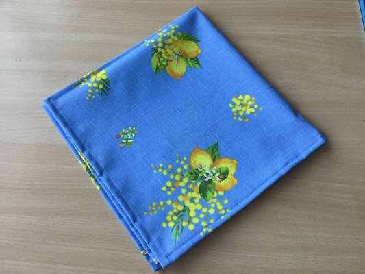 Set of Napkins 100% Cotton "Citron/Mimosa" Blue Made in France Provence